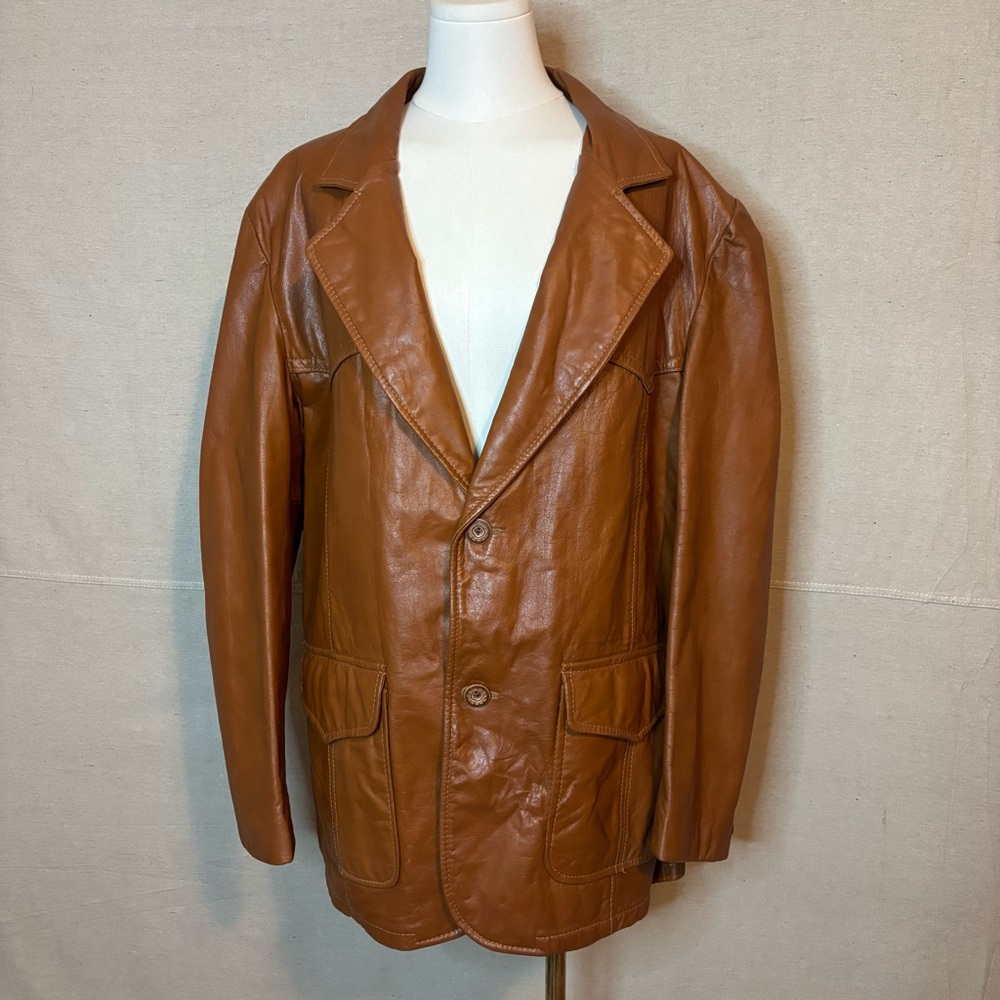 Vintage Schott brown leather western blazer jacket size 46